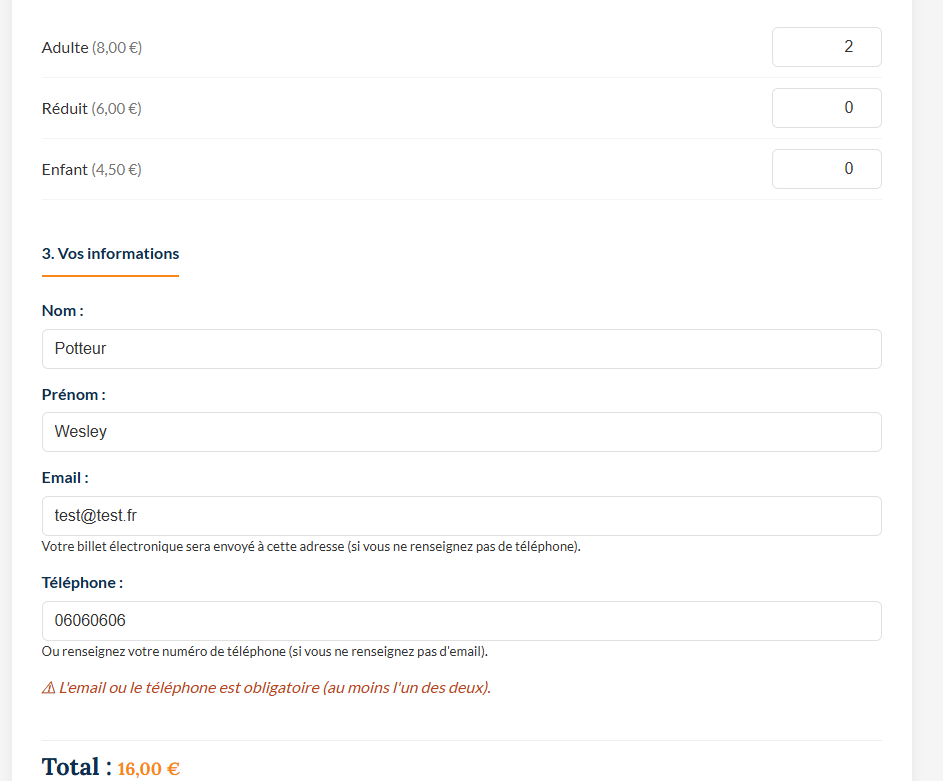 Formulaire de réservation